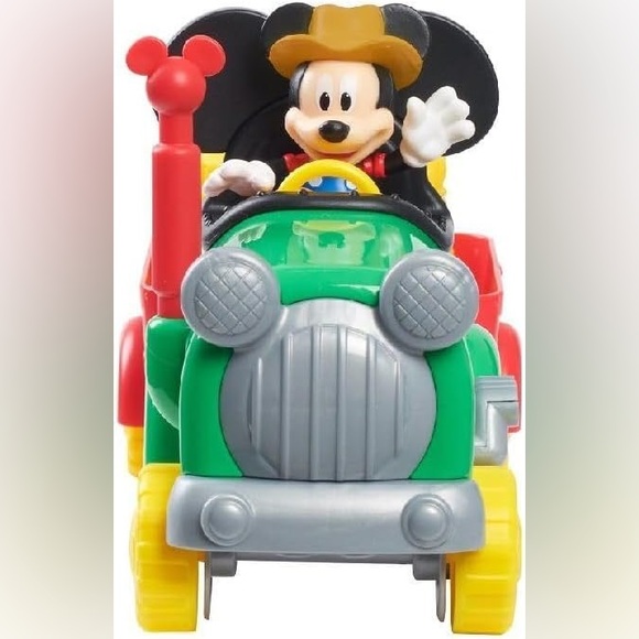 Disney Mickey Mouse Green Tractor with Red Trailer - Picture 3 of 7